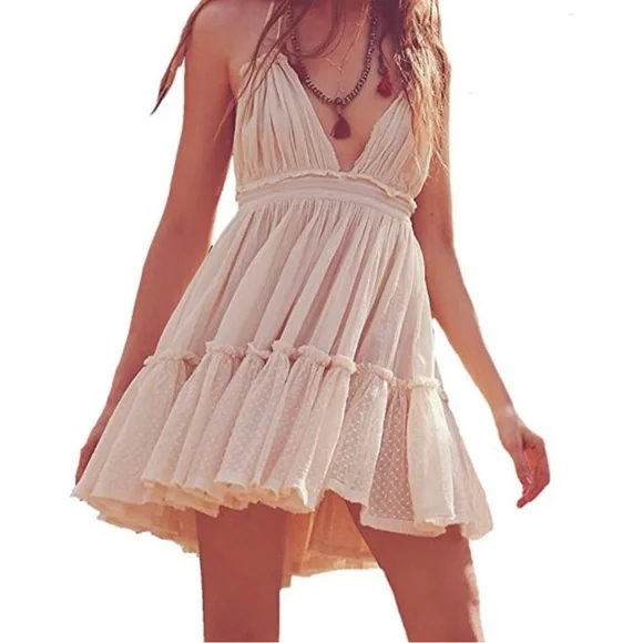 Chic Cream Mini Dress - Picture 1 of 9